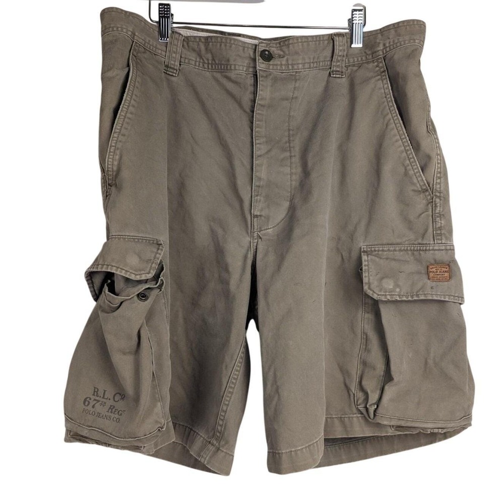 Y2K Vtg 36" Polo Jeans Co Ralph Lauren Mens Military Thrashed Cargo Shorts